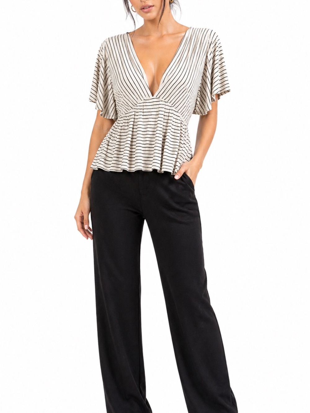 Orange Snake Print Ruffle V-Neck Top